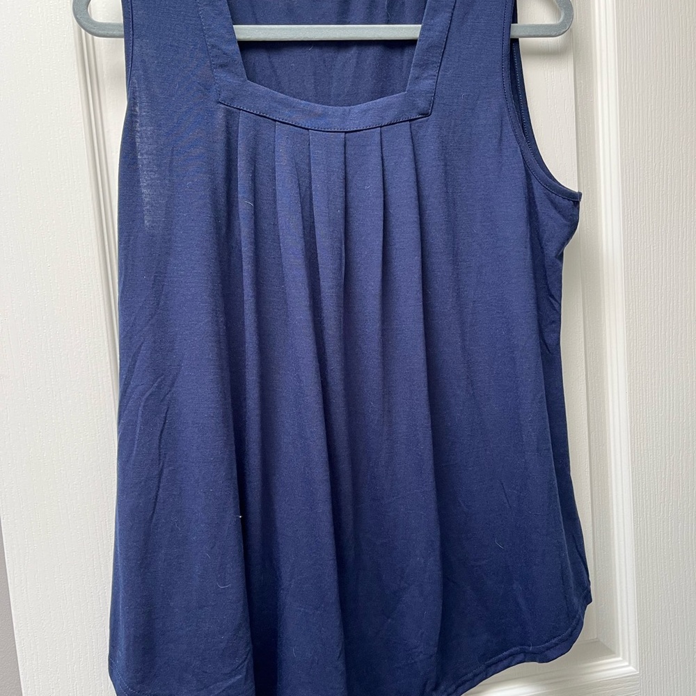 Blue and Green Pleated Sleeveless Tank Tops